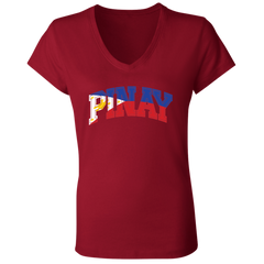 Pinay with Flag Embedded Ladies' Jersey V-Neck T-Shirt