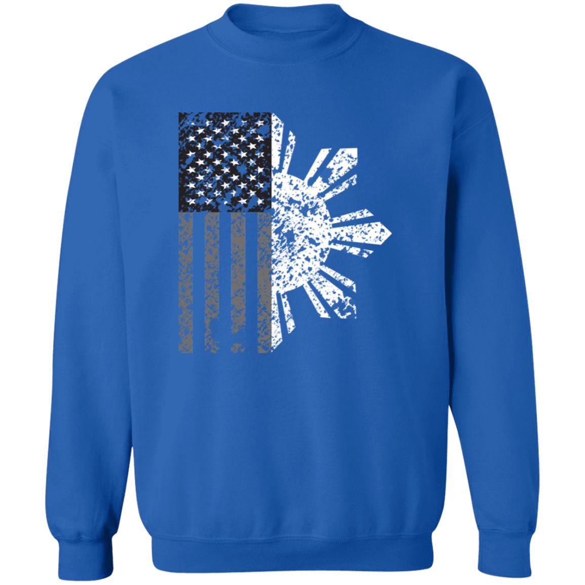 Filipino Sun with American Flag BW Unisex Crewneck Pullover Sweatshirt