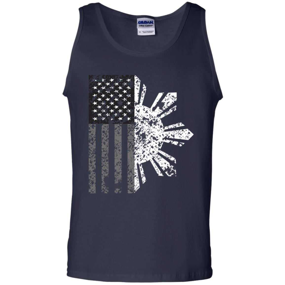 Filipino Sun with American Flag BW Cotton Tank Top