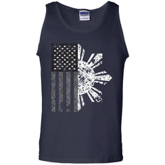 Filipino Sun with American Flag BW Cotton Tank Top