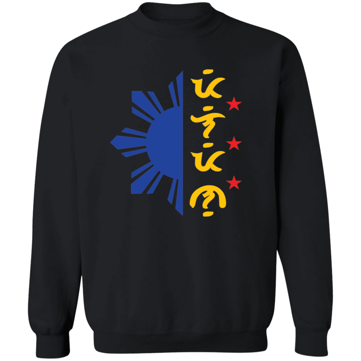 Tricolor Filipino in Baybayin Script Half Sun Unisex Crewneck Pullover Sweatshirt