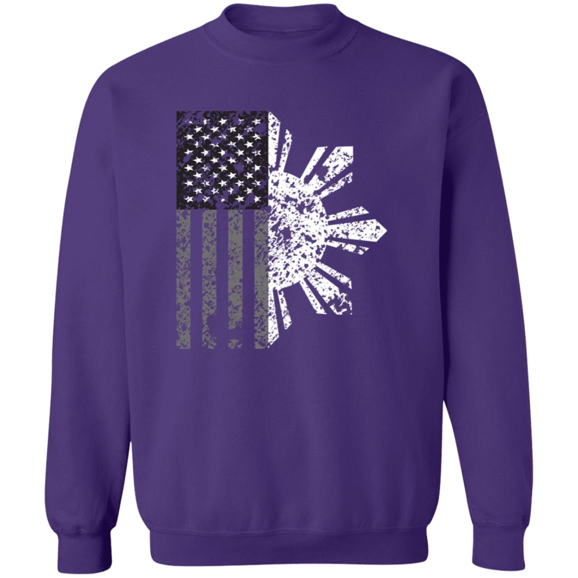 Filipino Sun with American Flag BW Unisex Crewneck Pullover Sweatshirt