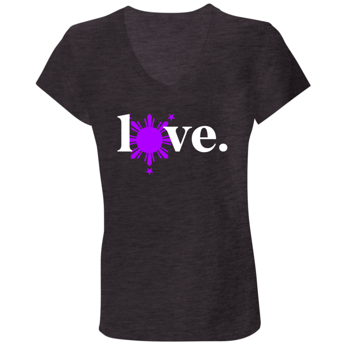 Love with Purple Sun and Stars Ladies' Jersey V-Neck T-Shirt