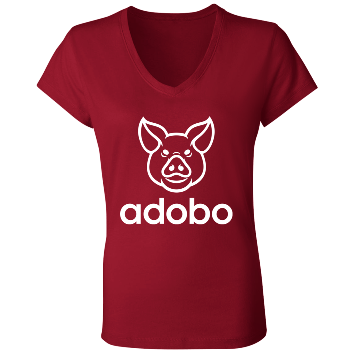 Adobo Pig Head Ladies Jersey V-Neck T-Shirt