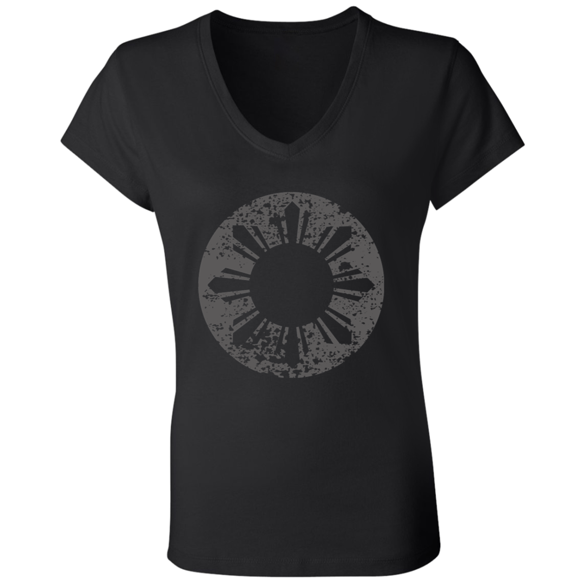 Sun and Stars in Circle Distressed Ladies' Jersey V-Neck T-Shirt