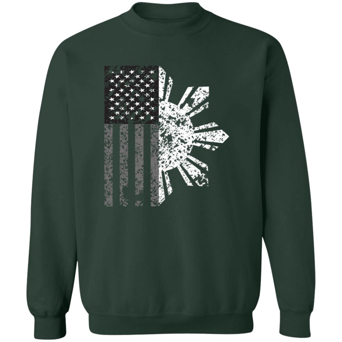 Filipino Sun with American Flag BW Unisex Crewneck Pullover Sweatshirt