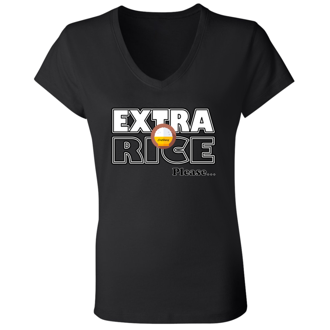 Extra Rice Please Ladies Jersey V-Neck T-Shirt