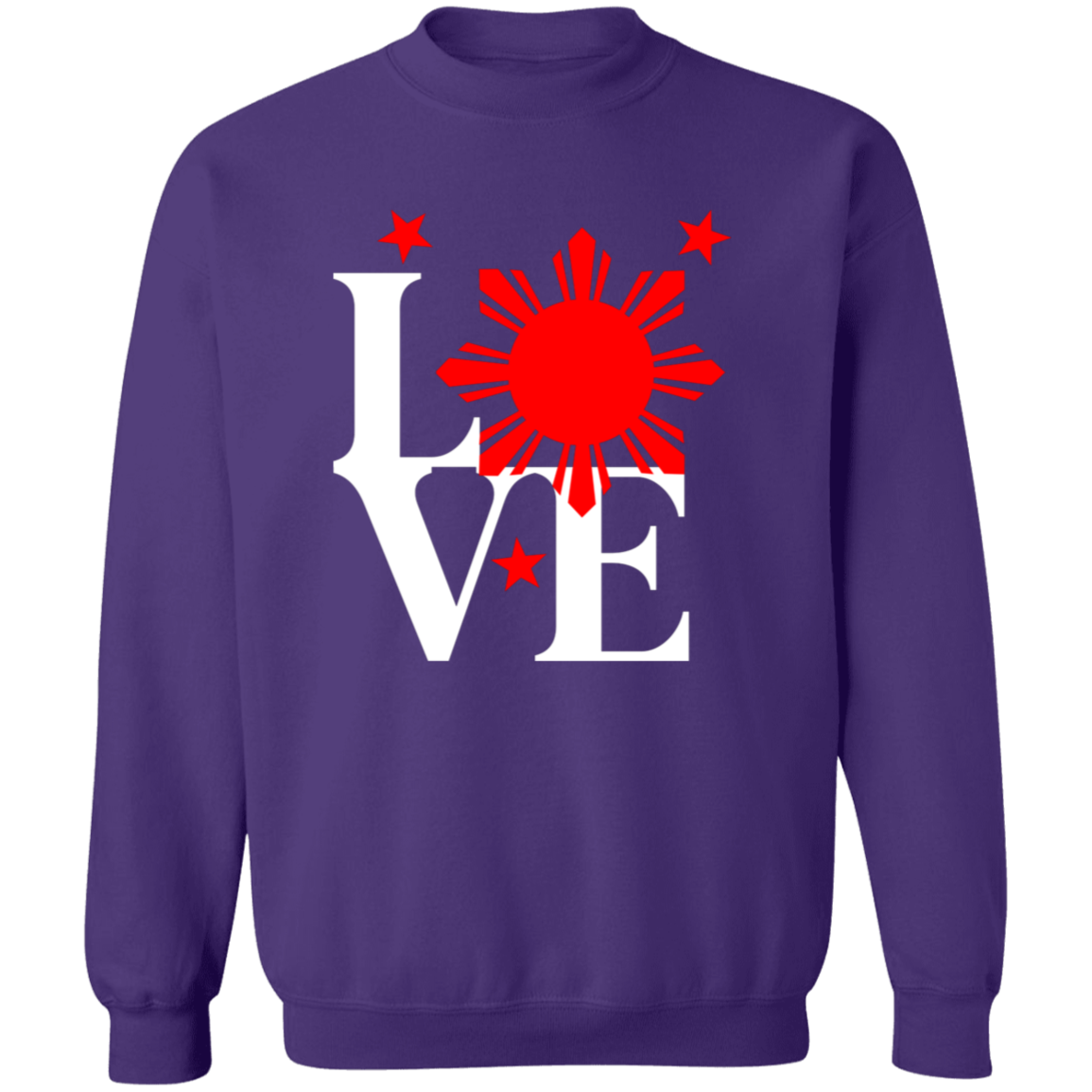 Love with Red Sun and Stars Unisex Crewneck Pullover Sweatshirt