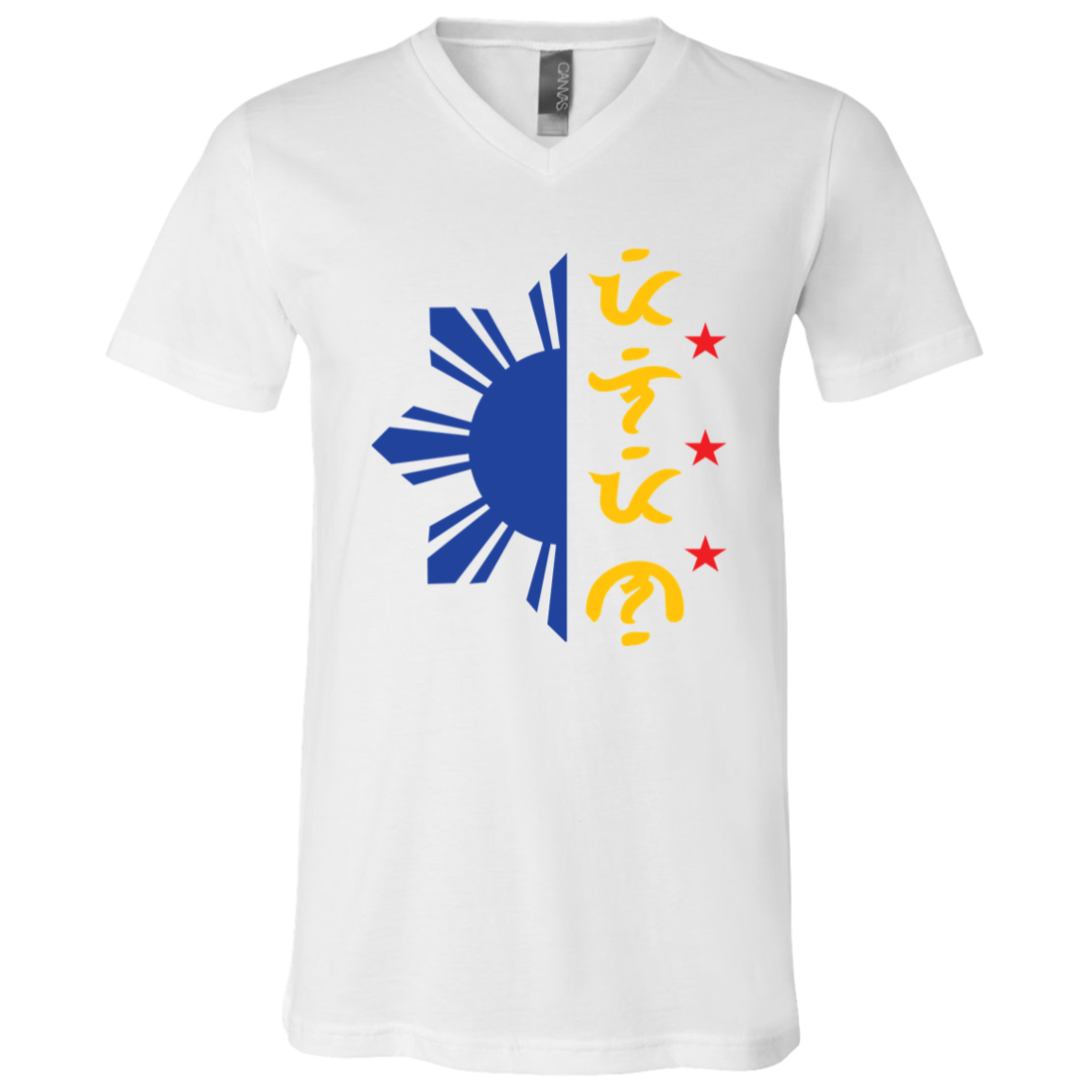 Tricolor Filipino in Baybayin Script Half Sun Unisex Jersey V-Neck T-Shirt