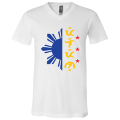 Tricolor Filipino in Baybayin Script Half Sun Unisex Jersey V-Neck T-Shirt