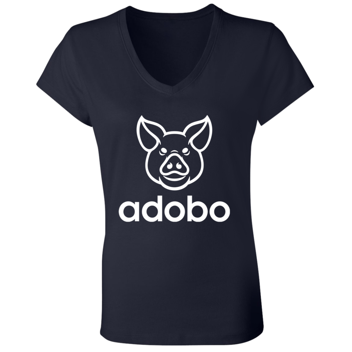 Adobo Pig Head Ladies Jersey V-Neck T-Shirt