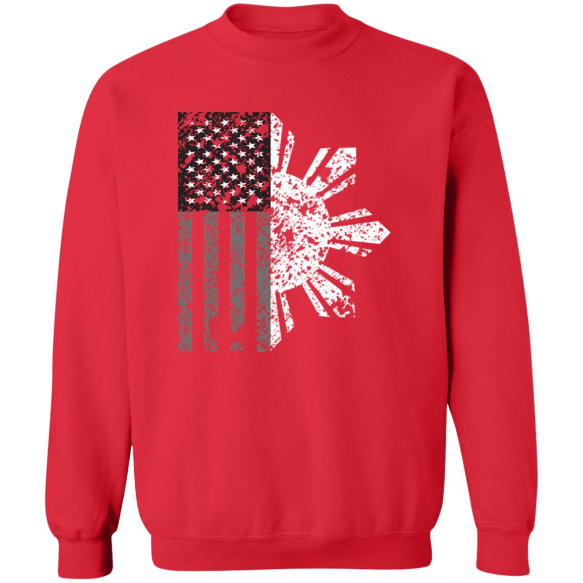 Filipino Sun with American Flag BW Unisex Crewneck Pullover Sweatshirt