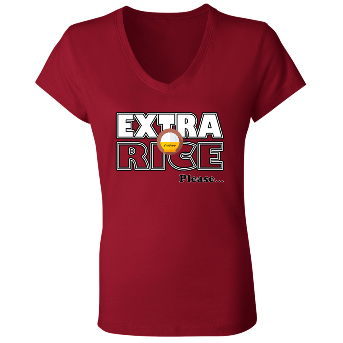 Extra Rice Please Ladies Jersey V-Neck T-Shirt