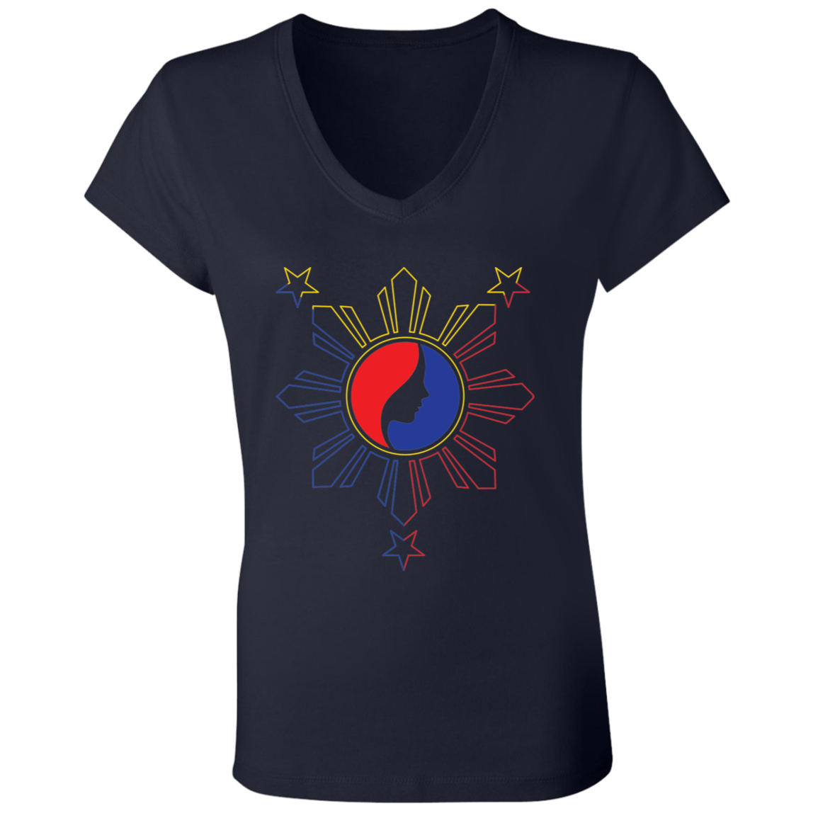 Pinay Silhouette in Philippine Sun Tricolorpng Ladies' Jersey V-Neck T-Shirt