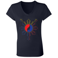 Pinay Silhouette in Philippine Sun Tricolorpng Ladies' Jersey V-Neck T-Shirt