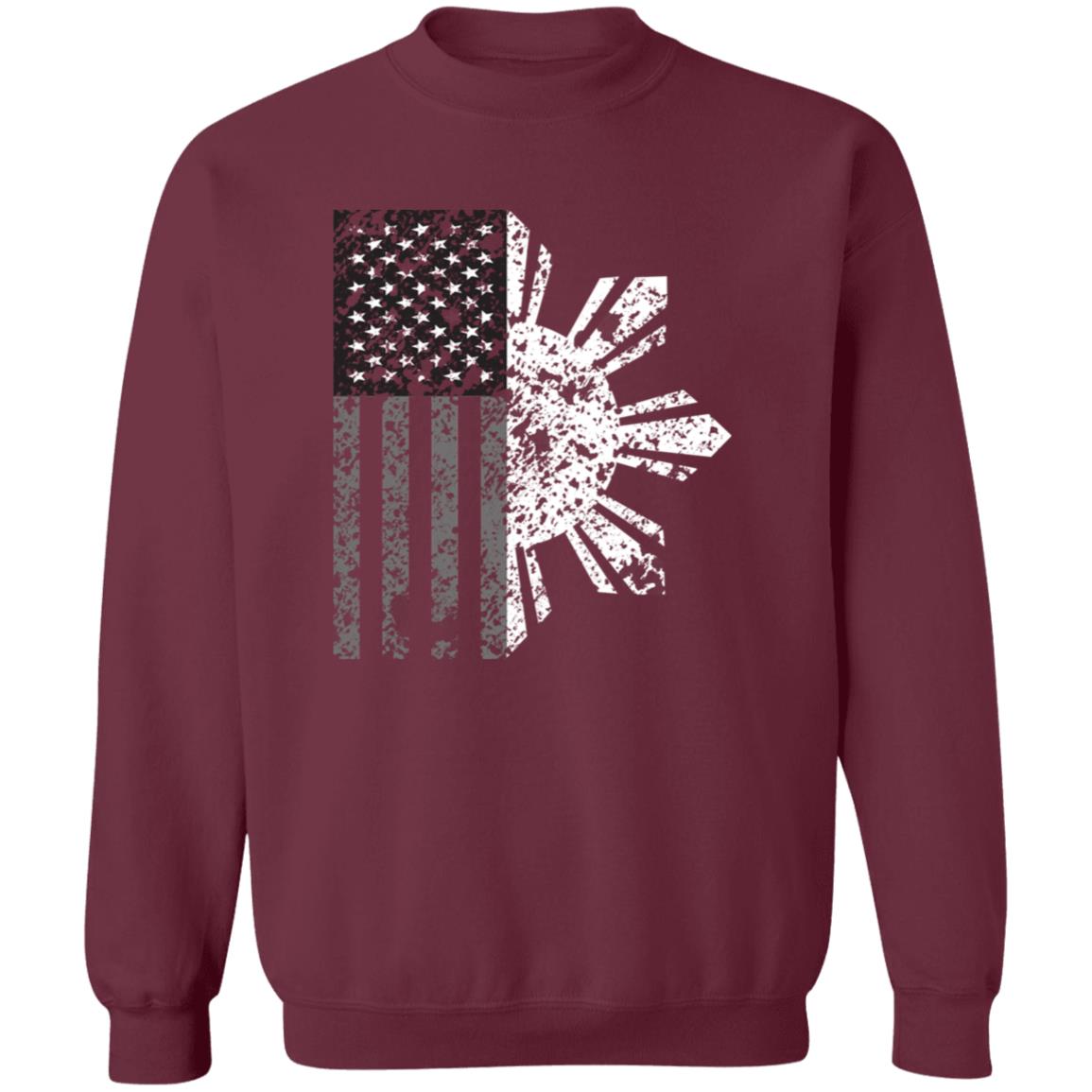 Filipino Sun with American Flag BW Unisex Crewneck Pullover Sweatshirt