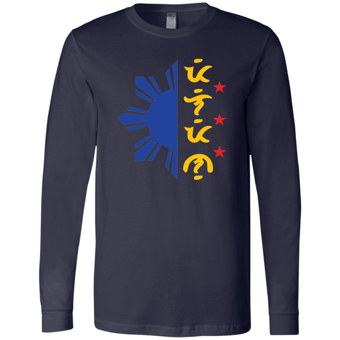 Tricolor Filipino in Baybayin Script Half Sun Mens Jersey Long Sleeve T-Shirt