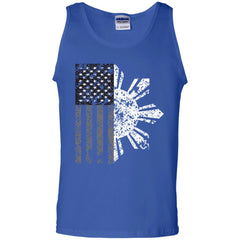 Filipino Sun with American Flag BW Cotton Tank Top