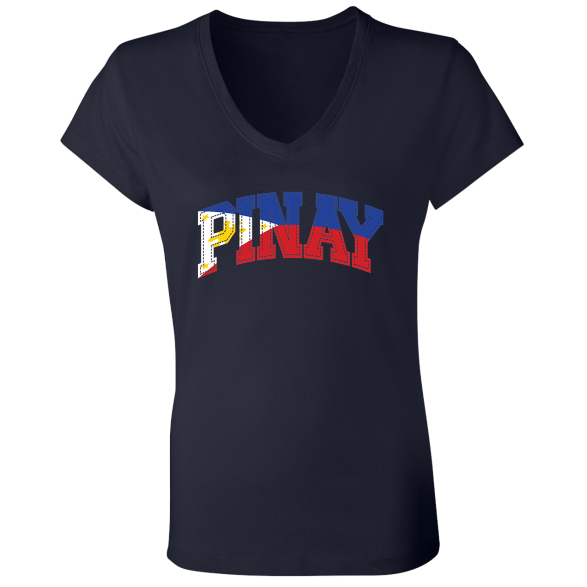 Pinay with Flag Embedded Ladies' Jersey V-Neck T-Shirt