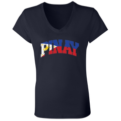 Pinay with Flag Embedded Ladies' Jersey V-Neck T-Shirt