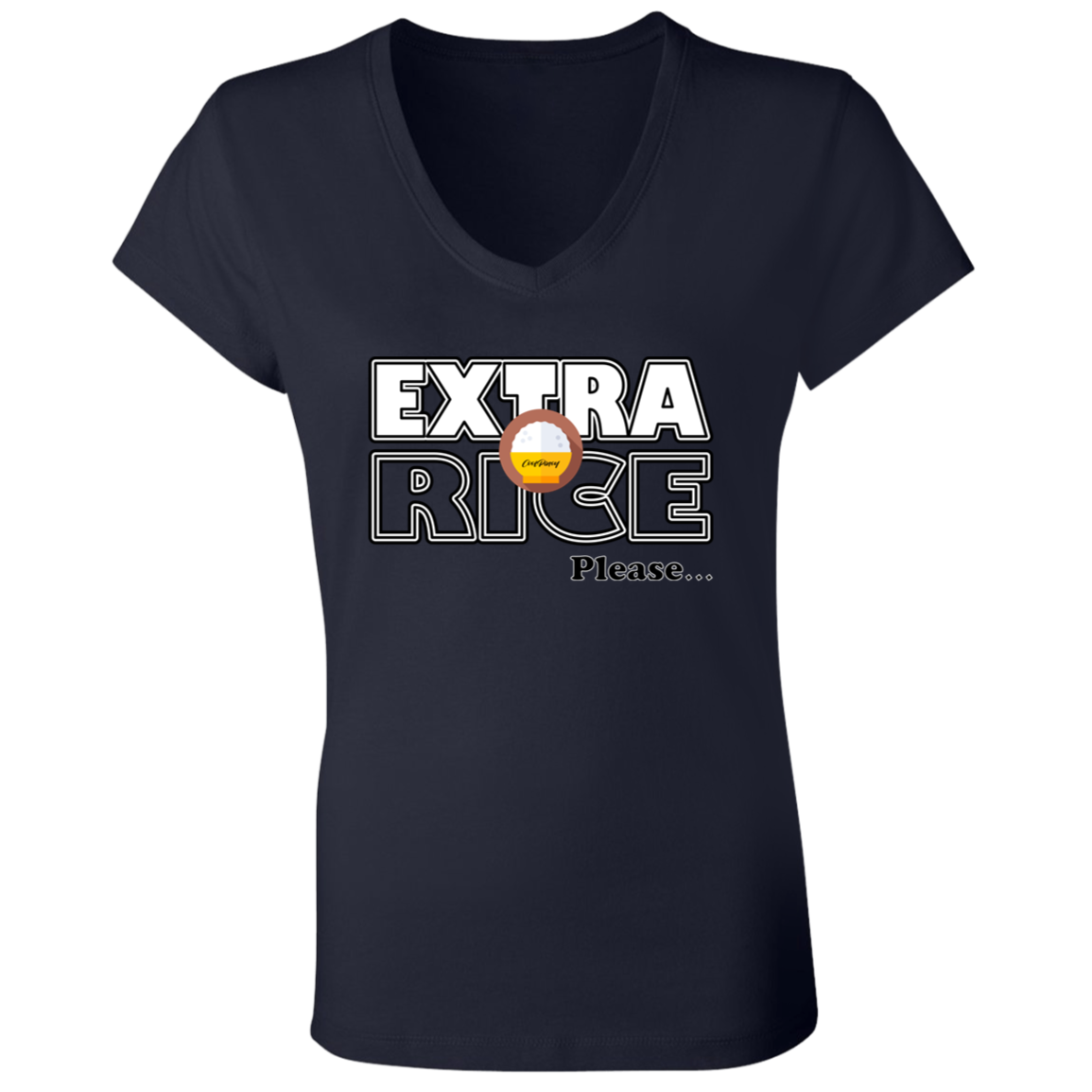 Extra Rice Please Ladies Jersey V-Neck T-Shirt