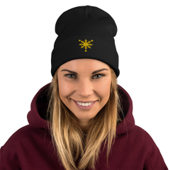 Yellow Sun and Stars Embroidered Beanie