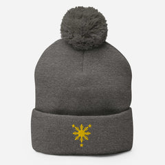 Yellow Sun and Stars Pom-Pom Beanie