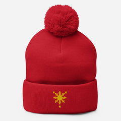 Yellow Sun and Stars Pom-Pom Beanie