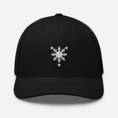 White Philippines Sun and Stars Embroidered Trucker Cap