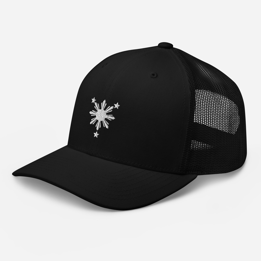 White Philippines Sun and Stars Embroidered Trucker Cap