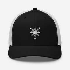 White Philippines Sun and Stars Embroidered Trucker Cap