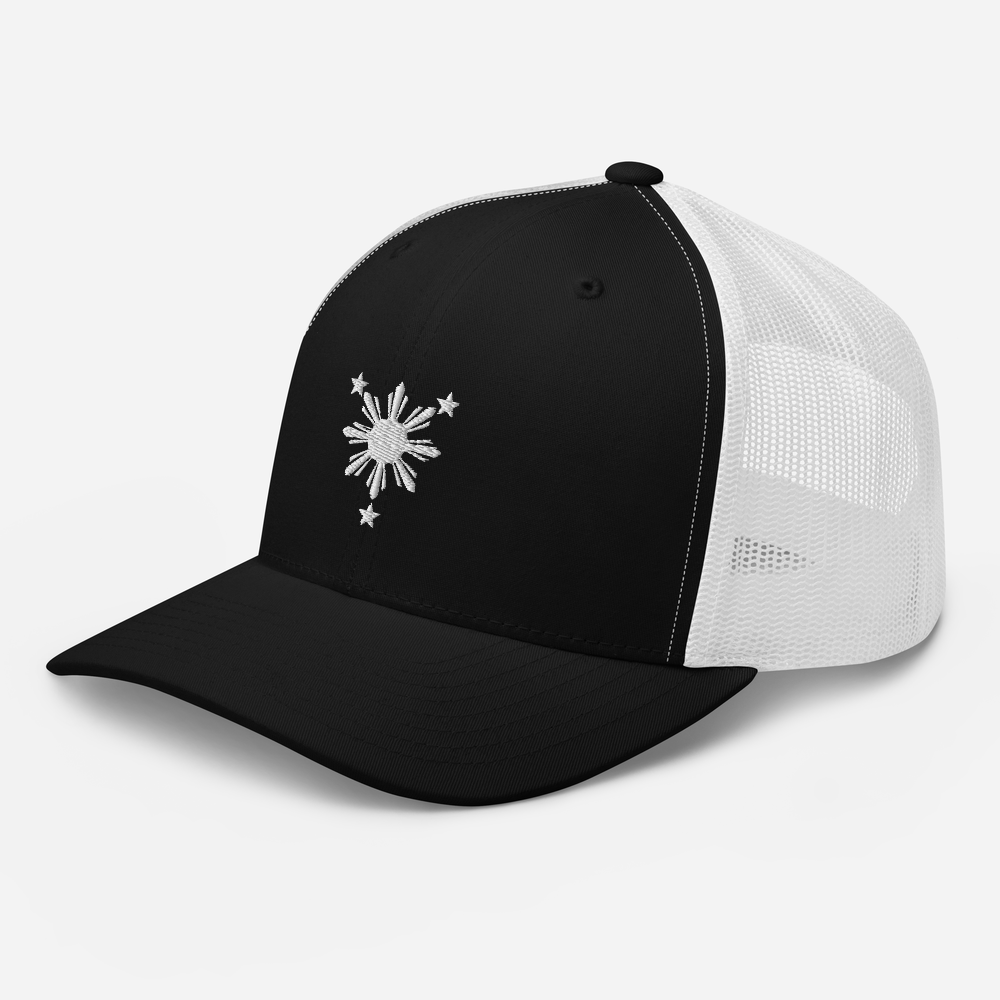 White Philippines Sun and Stars Embroidered Trucker Cap