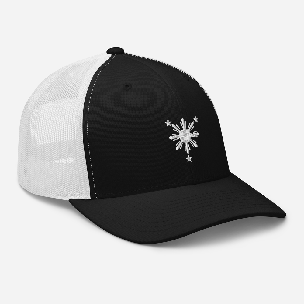 White Philippines Sun and Stars Embroidered Trucker Cap