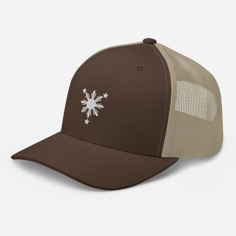 White Philippines Sun and Stars Embroidered Trucker Cap