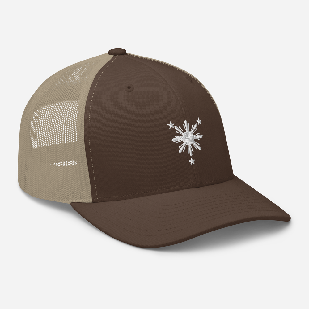 White Philippines Sun and Stars Embroidered Trucker Cap