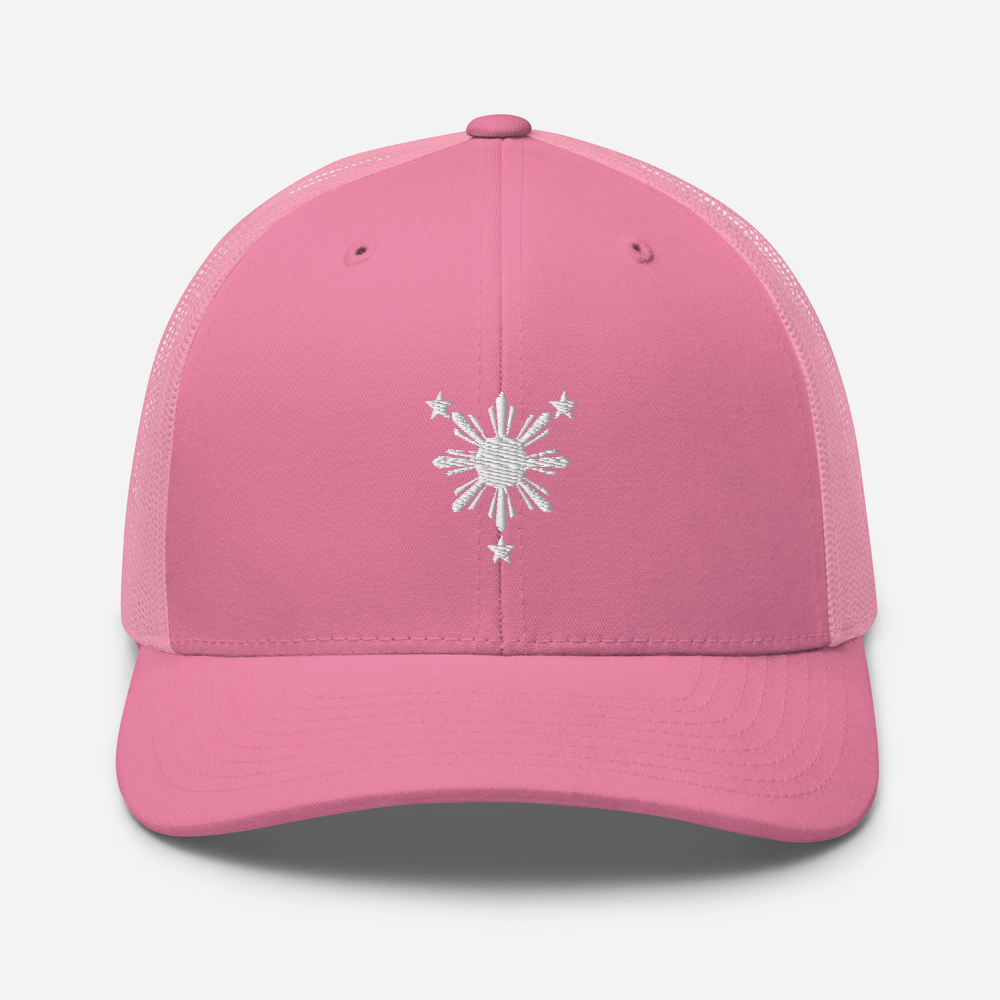 White Philippines Sun and Stars Embroidered Trucker Cap