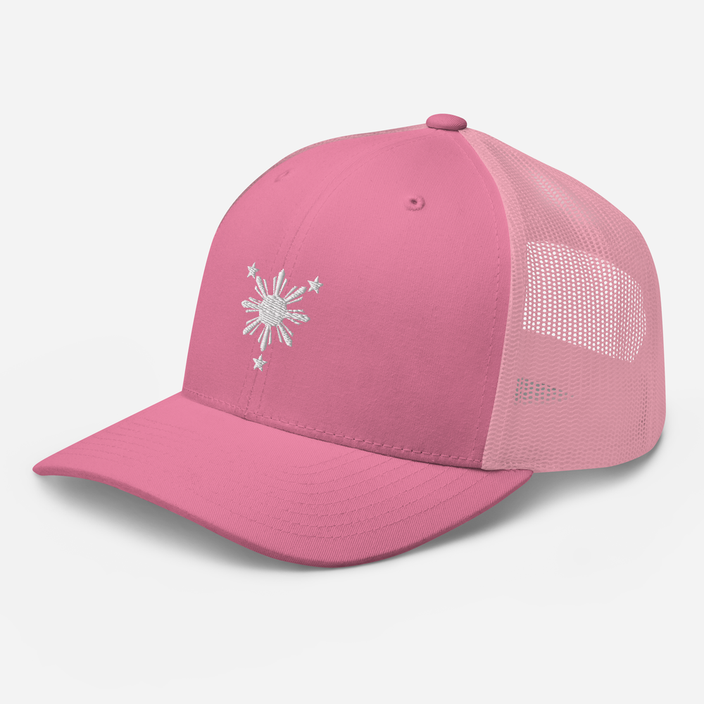 White Philippines Sun and Stars Embroidered Trucker Cap