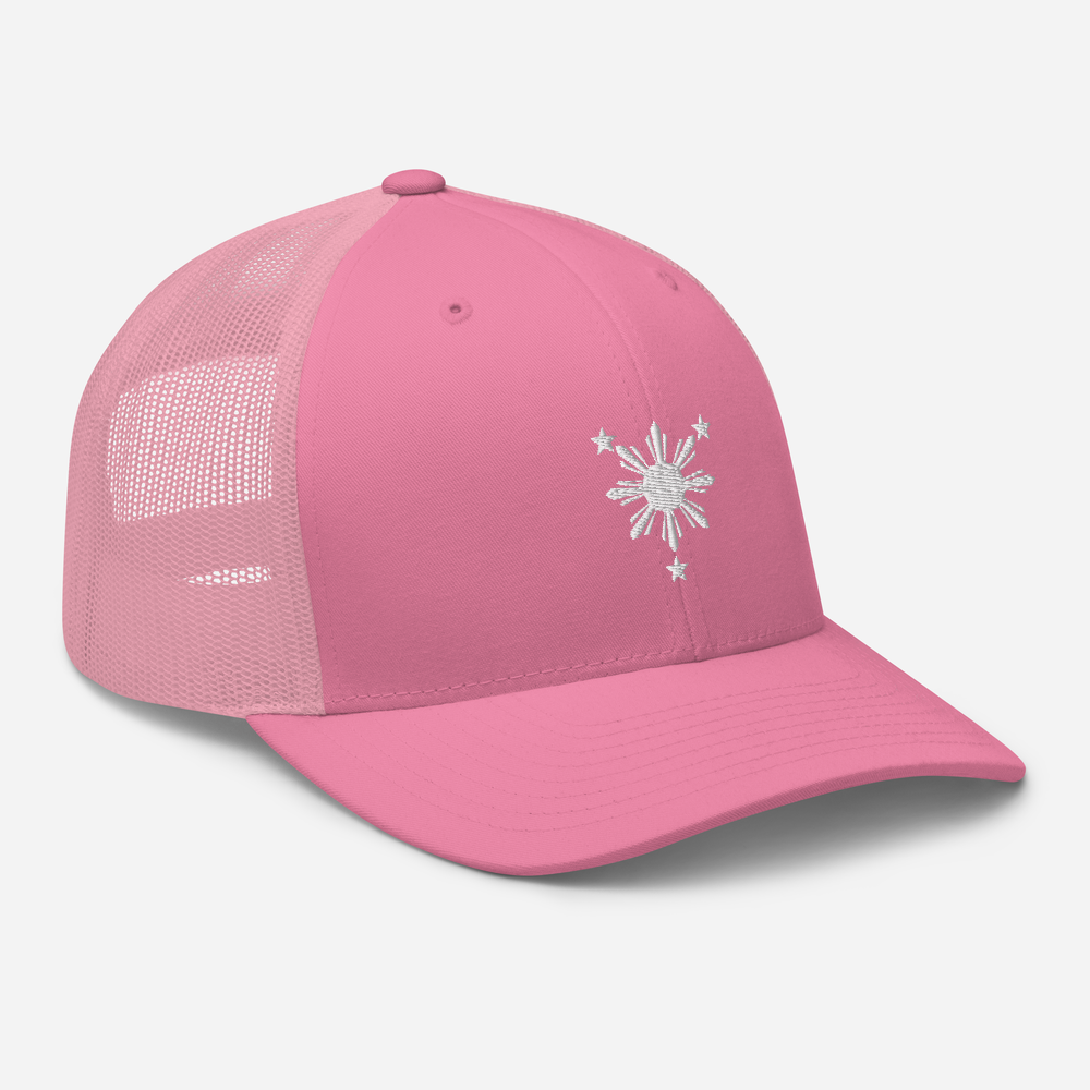 White Philippines Sun and Stars Embroidered Trucker Cap