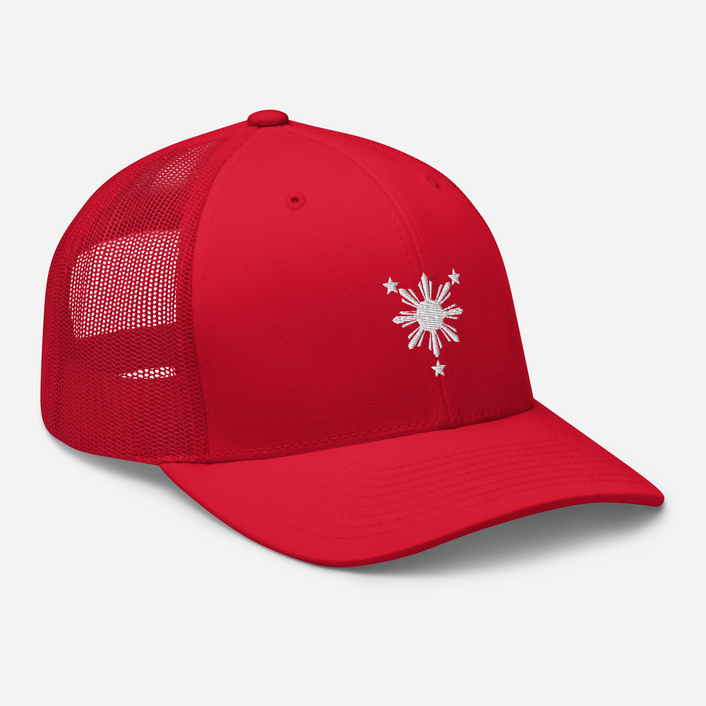 White Philippines Sun and Stars Embroidered Trucker Cap