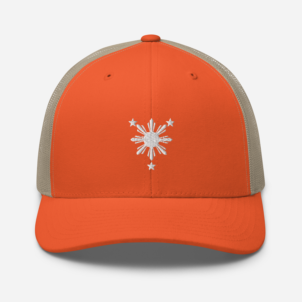 White Philippines Sun and Stars Embroidered Trucker Cap