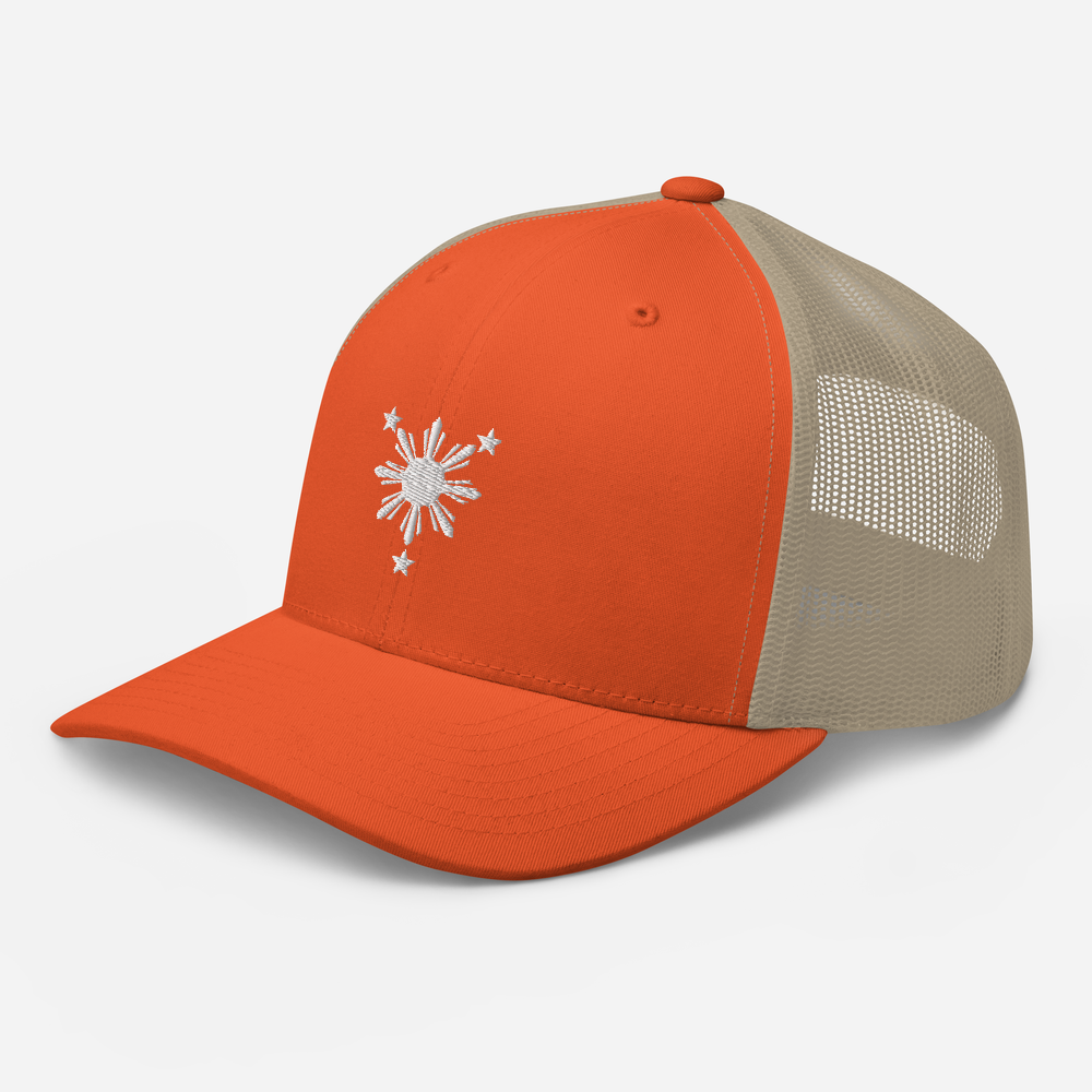 White Philippines Sun and Stars Embroidered Trucker Cap