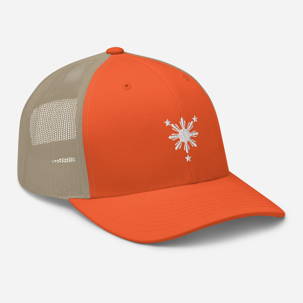 White Philippines Sun and Stars Embroidered Trucker Cap